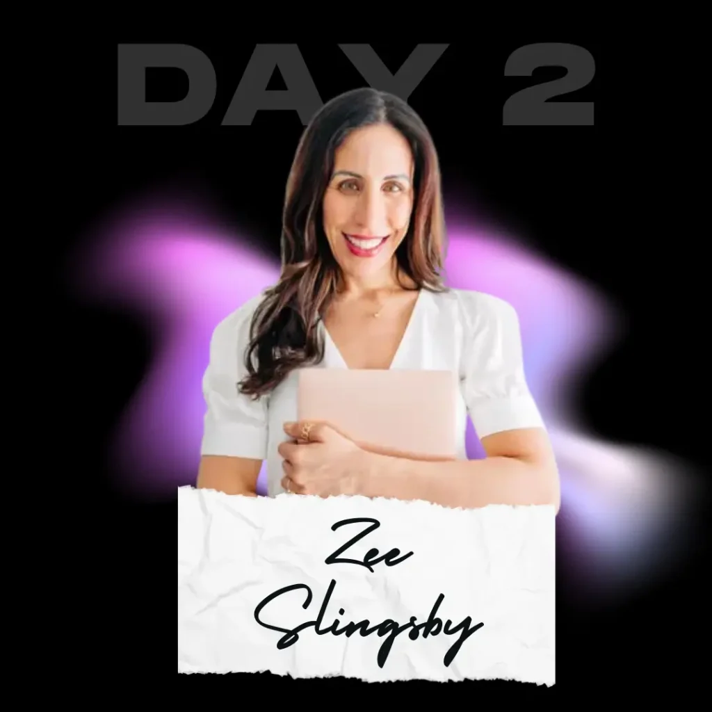 A promotional image for "Day 2" of "Master Your Money" featuring Zee Slingsby.