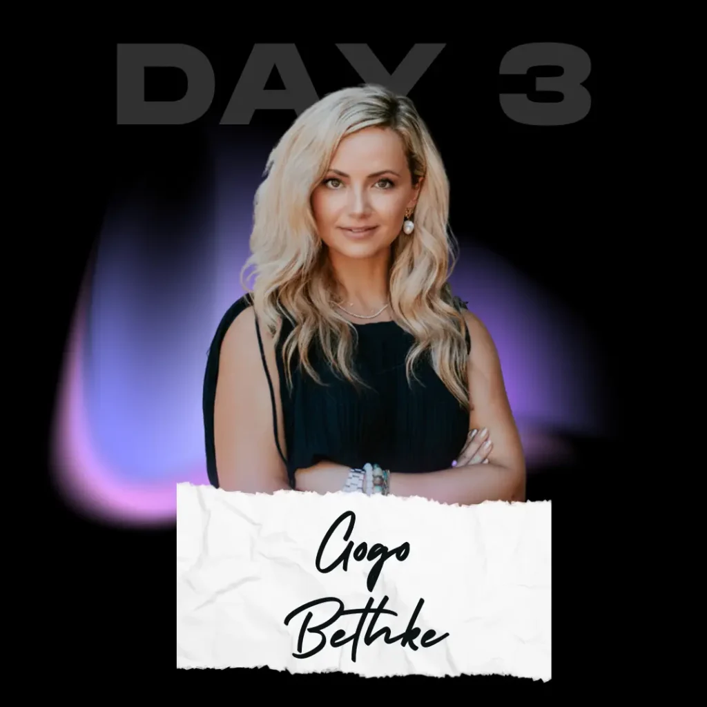 A promotional image for "Day 3" of "Master Your Money" featuring Gogo Bethke.